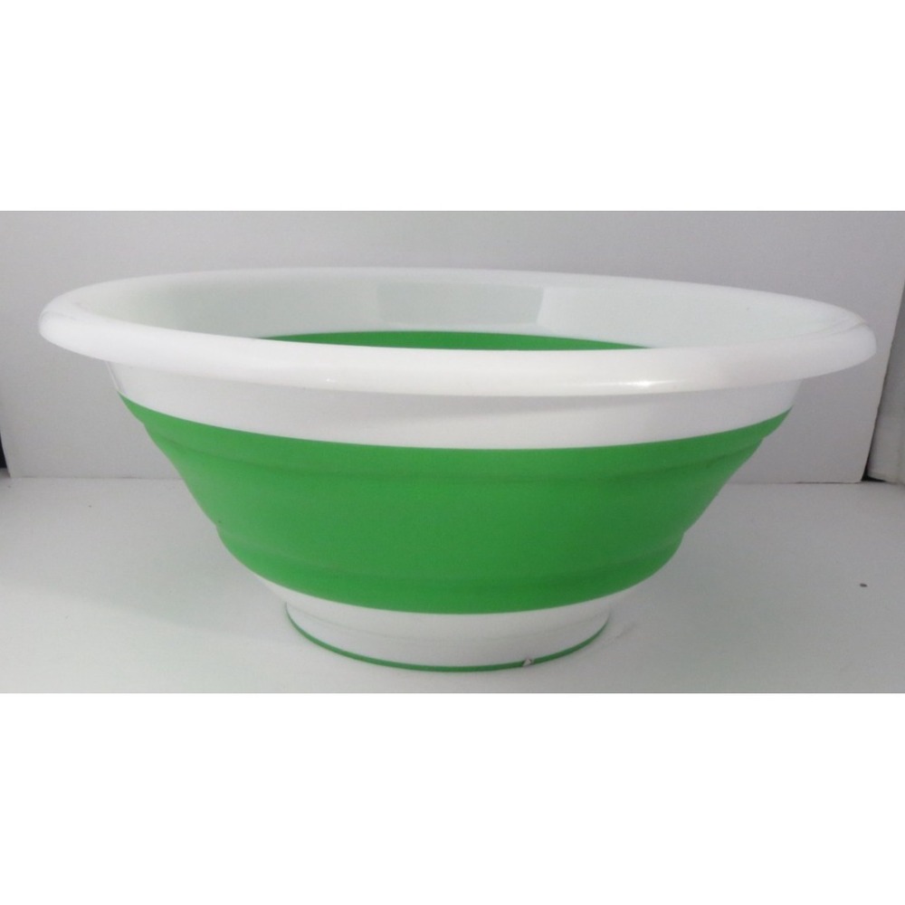 The Pampered Chef 2 QT Collapsible‎ Serving Bowl Silicone Green & White No Lid